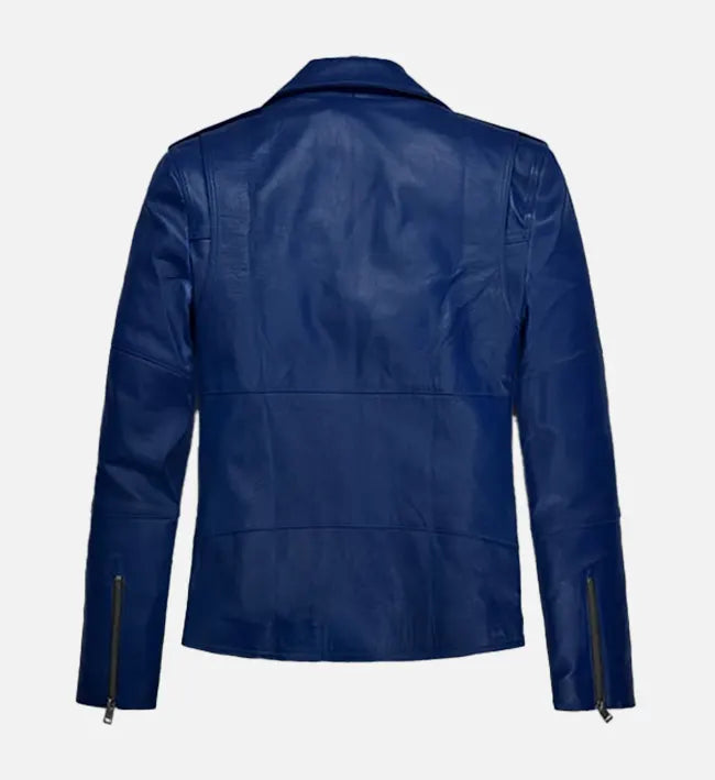 Men's Blue Leather Biker Jacket