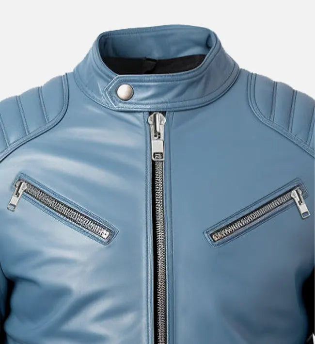 Men's Blue Cafe Racer Leather Jacket