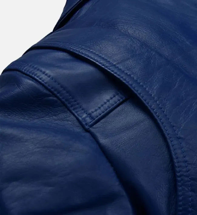 Men's Blue Leather Biker Jacket