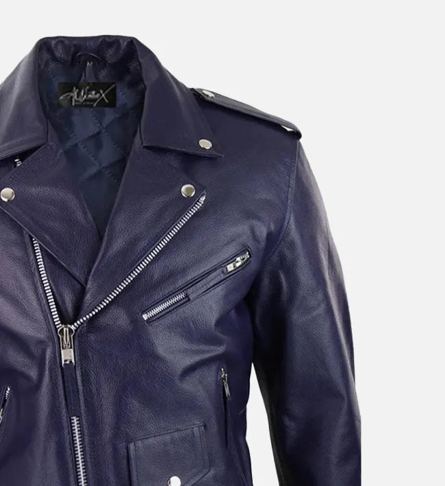 Men's Blue Runway Biker Leather Jacket