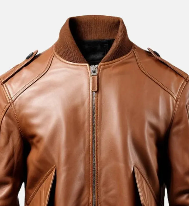 bomber brown leather jacket for men