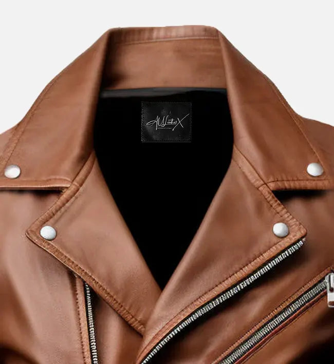 brown biker leather jacket for men