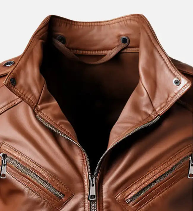 Men's Biker Brown Leather Jacket