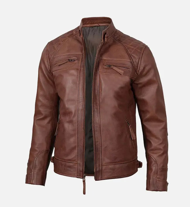 Men's Brown Leather Slim Fit Jacket