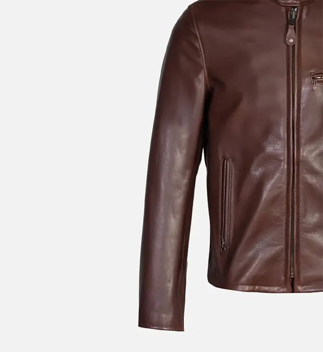 brown cafe racer leather jacket for men
