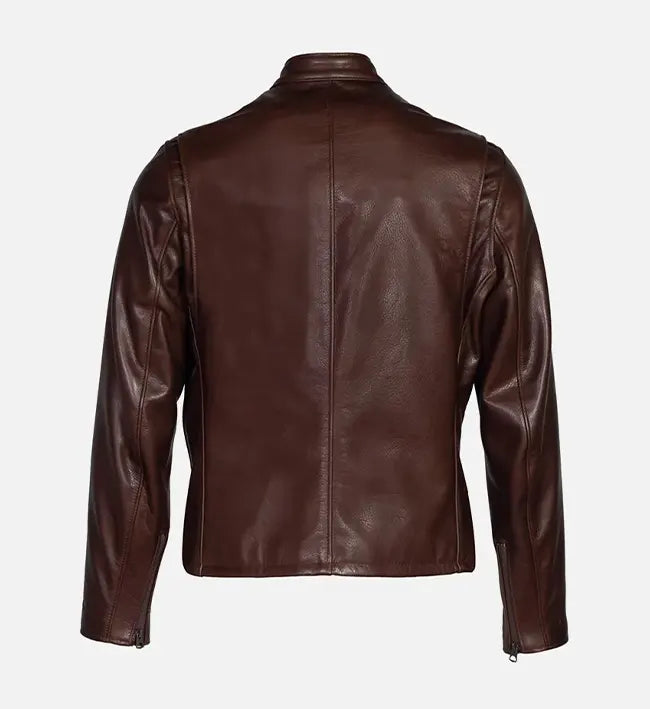 brown cafe racer leather jacket for men
