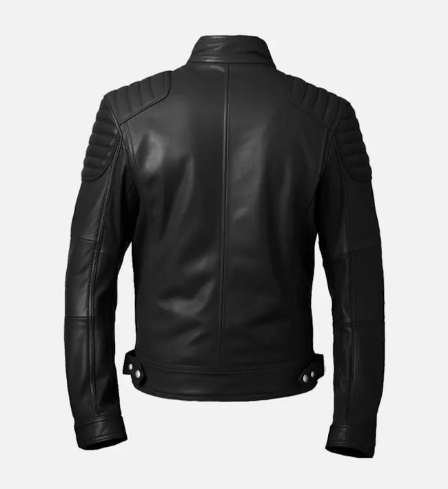 Men's Black Cafe Racer Biker Leather Jacket