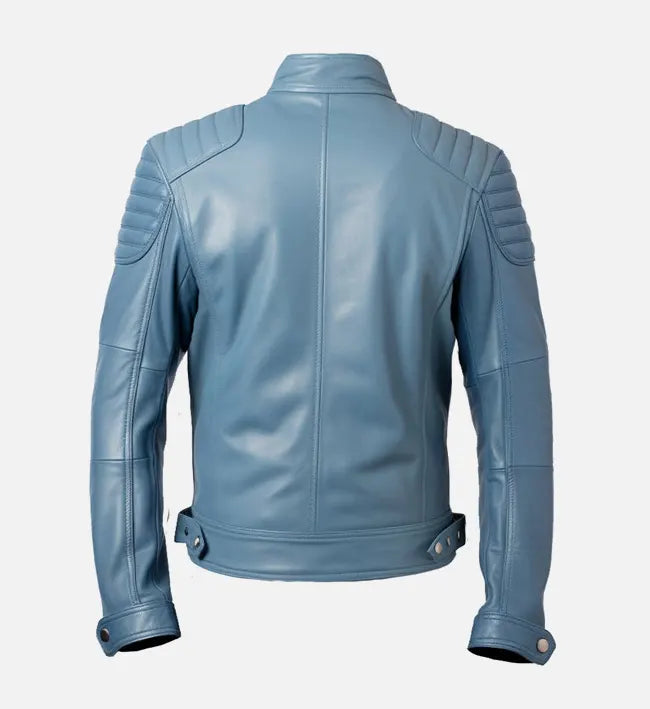 Men's Blue Cafe Racer Leather Jacket