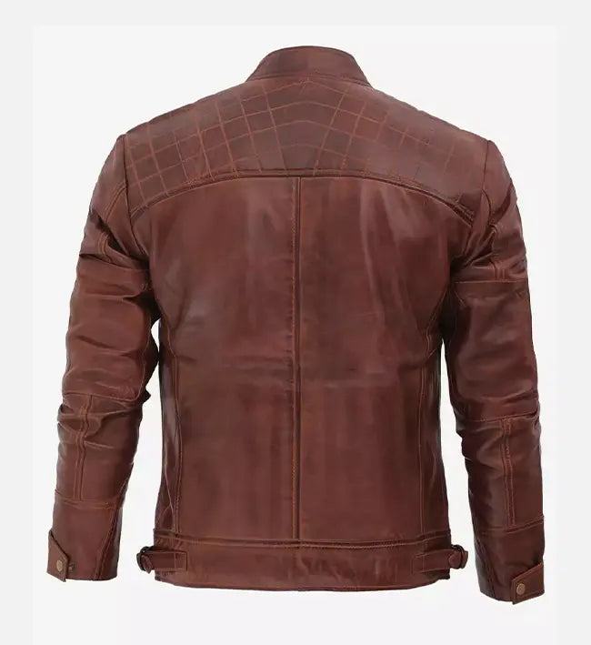 Men's Brown Cafe Racer Diamond Quilted Leather Jacket