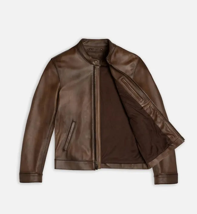 Men's Brown Cafe Racer Leather Jacket