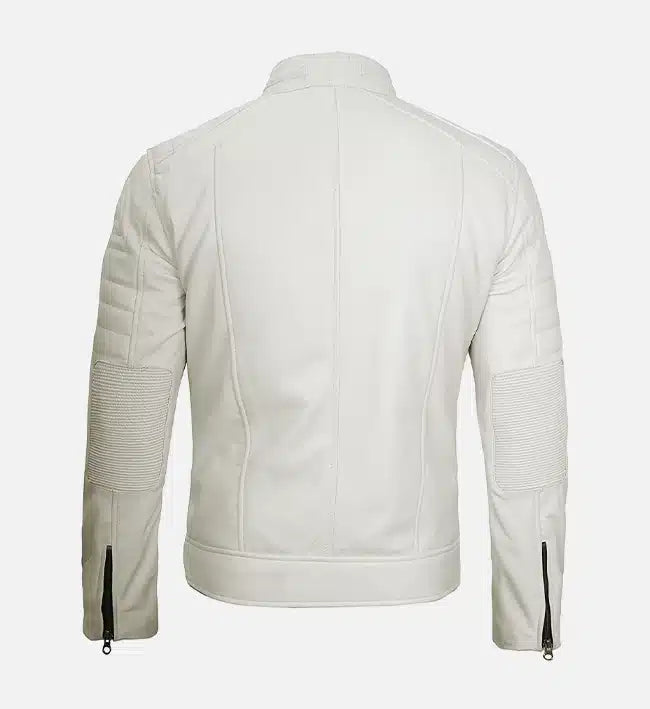 Mens leather jacket white best sale