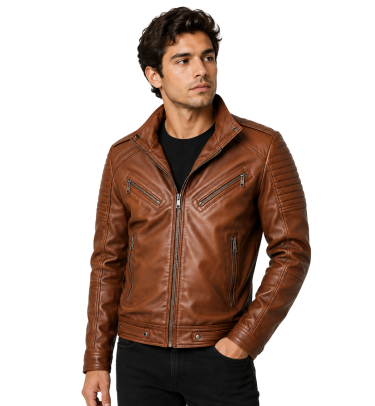 Men's Bomber Brown Leather Jacket Test 1