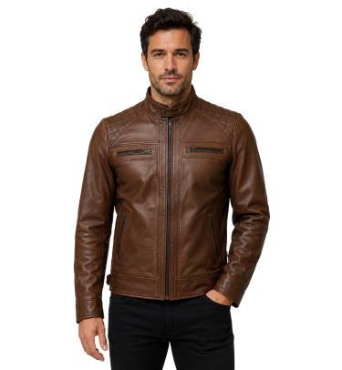Men's Hudson Brown Moto Biker Leather Jacket Test 2
