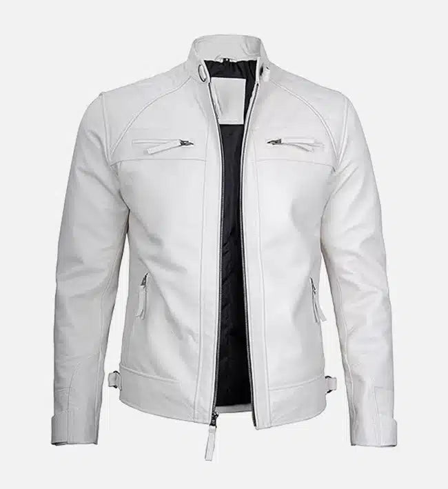 Men s Classic White Leather Cafe Racer Jacket AU LeatherX Men s Classic White Leather Cafe Racer Jacket AU LeatherX
