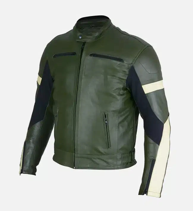 Men's Dark Green Leather Motorcycle Jacket