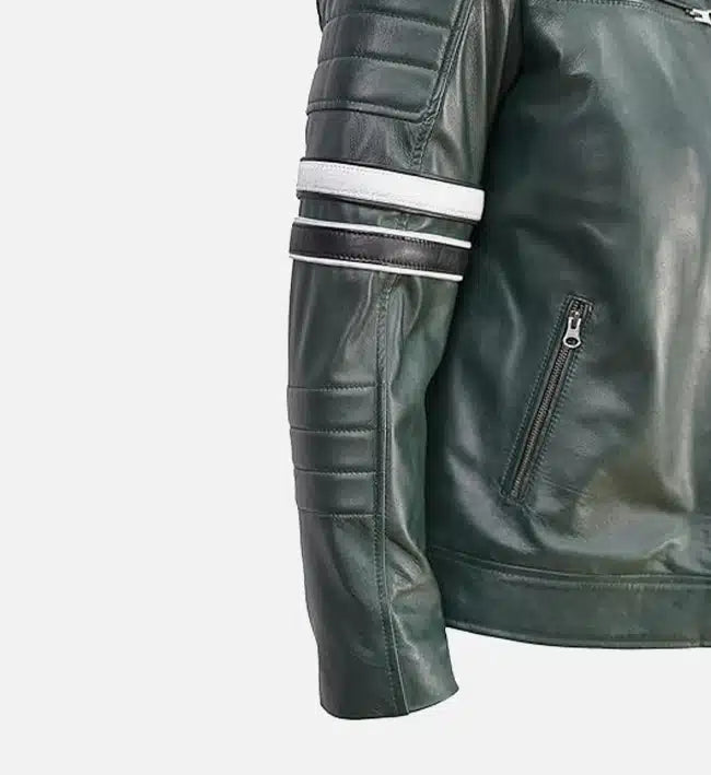 Men's Dark Green Motorcycle Leather Jacket