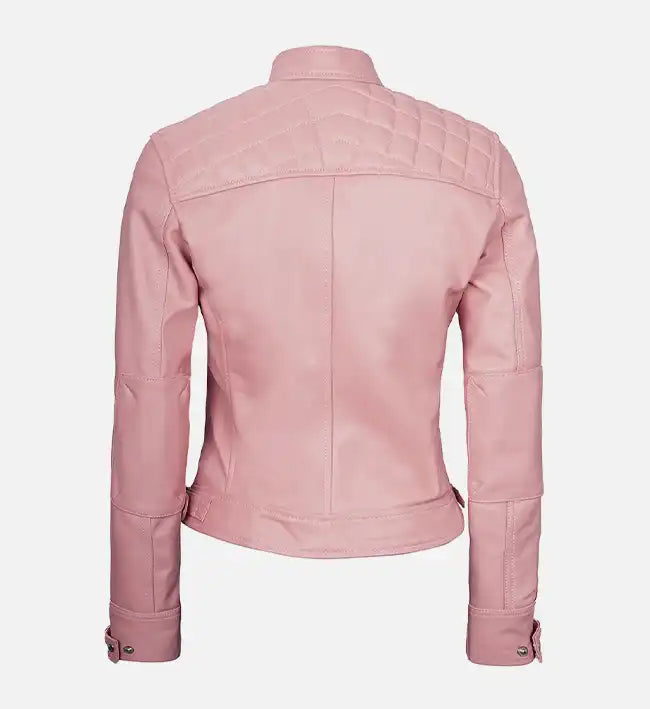 Women's Pink Diamond Cafe Racer Leather Jacket