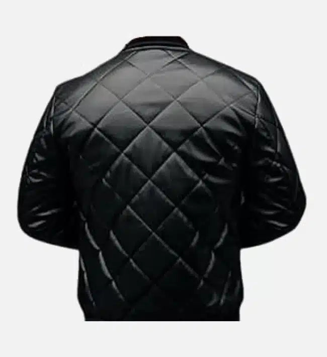 Men's Diamond Quilted Black Leather Bomber Jacket