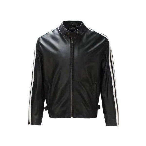 Men's Black & White Cafe Racer Leather Jacket
