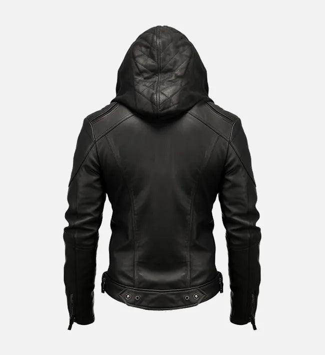 Men’s Black Hooded Leather Jacket