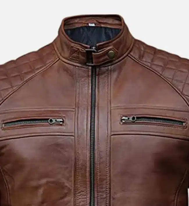 Men's Hudson Brown Moto Biker Leather Jacket