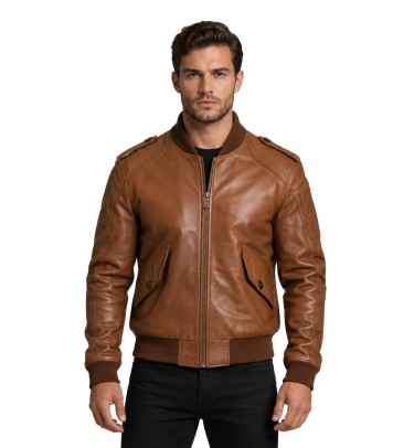 Men's Bomber Brown Leather Jackettest8