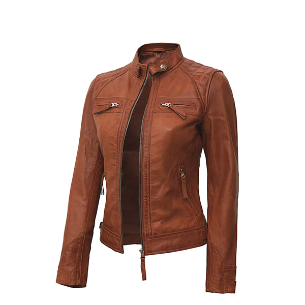 Women's Premium Tan Motorcycle Leather Jacket - AU LeatherX