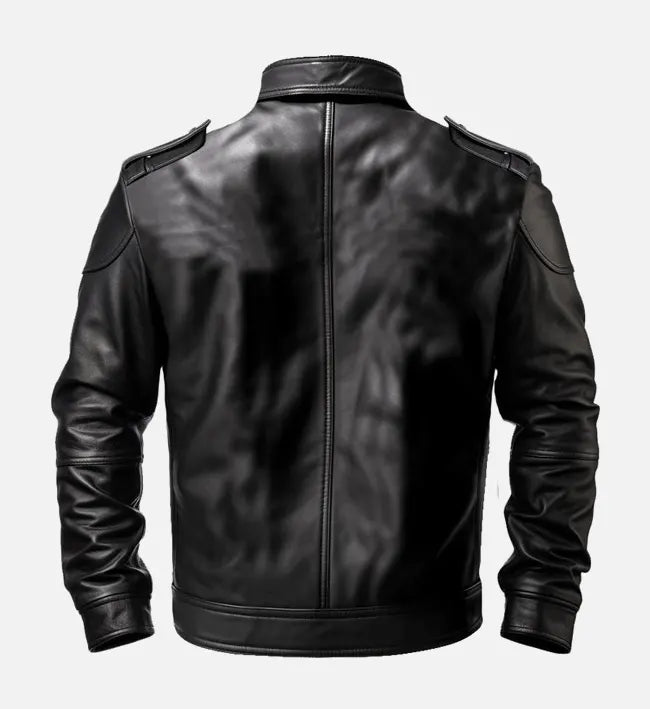 leather black biker jacket for men