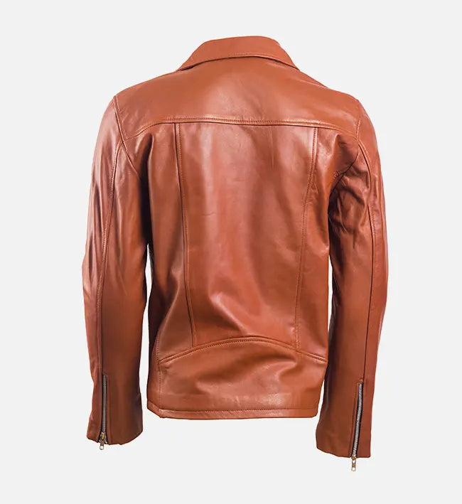 Men's Brown Leather Biker Jacket