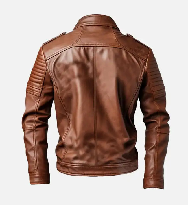 leather brown biker jacket for men