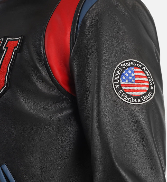 liberte usa black leather varsity jacket for men