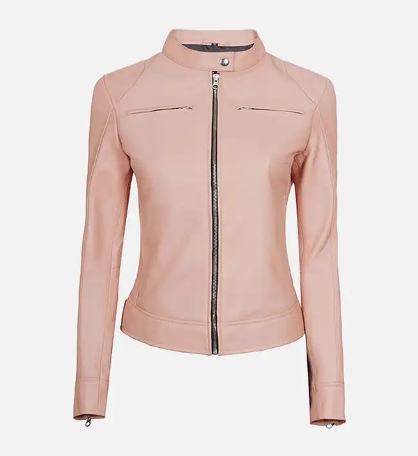 Light pink leather jacket best sale