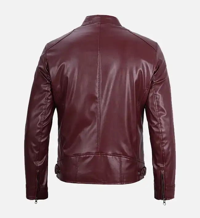 Men's Maroon Cafe Racer Leather Jacket