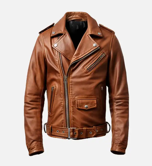 mens brown vintage biker leather jacket