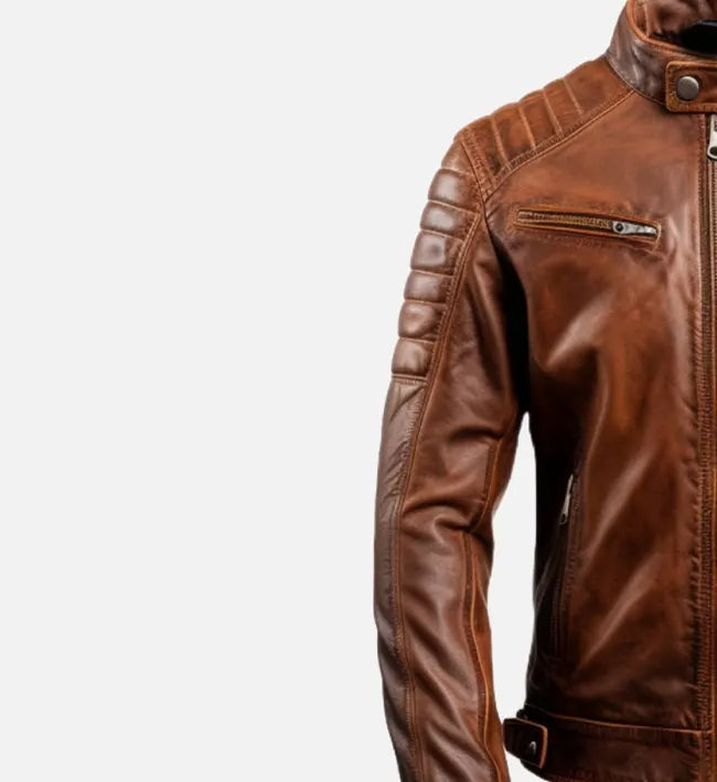 Men's Brown Leather Cafe Racer Jacket