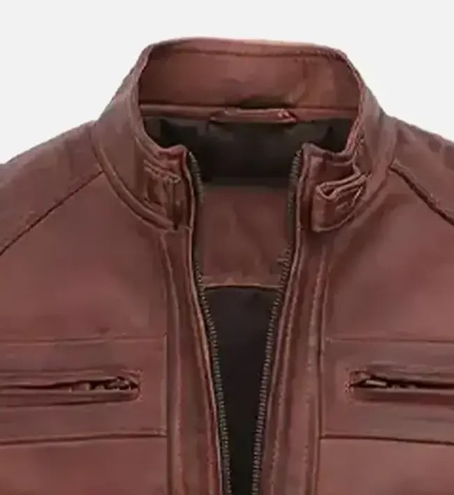 men diamond quilted brown cafe racer leather jacket