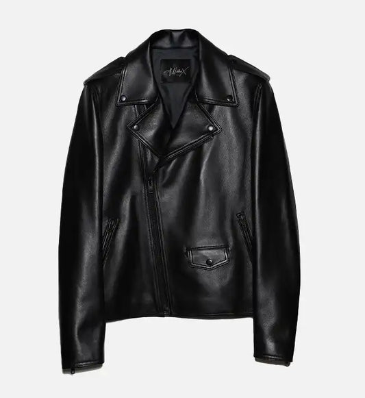 mens all black zipper biker leather jacket
