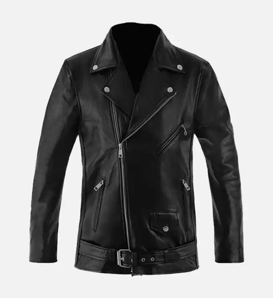 mens asymmetrical black biker leather jacket
