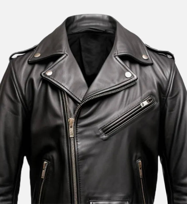 mens biker black genuine leather jacket