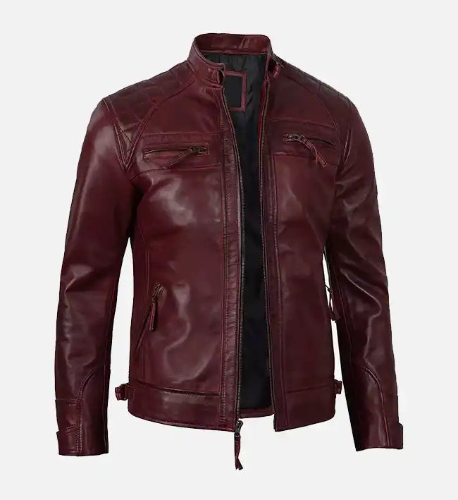 Men's Real Leather Maroon Biker Jacket