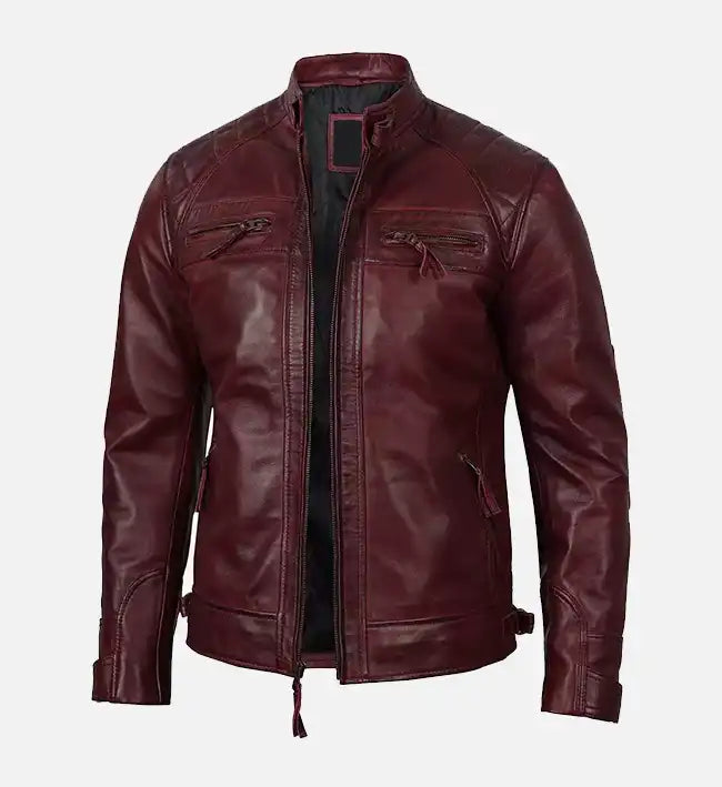 Men's Real Leather Maroon Biker Jacket