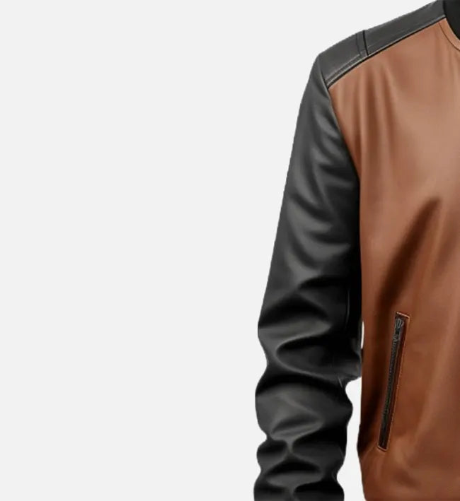 Men's Brown and Black Bomber Leather Jacket