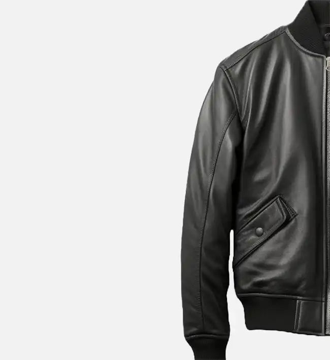 Black Bomber Leather Jacket for Men