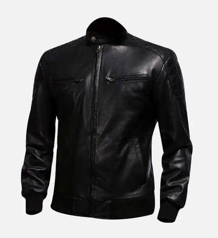 Men’s  Black Biker Bomber Leather Jacket