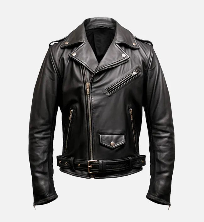 mens black biker genuine leather jacket