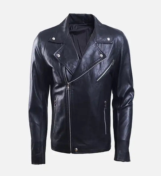 mens black leather biker jacket
