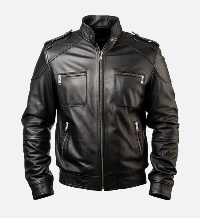 mens black leather biker jacket