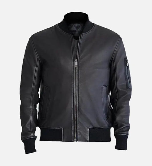 mens black leather bomber jacket
