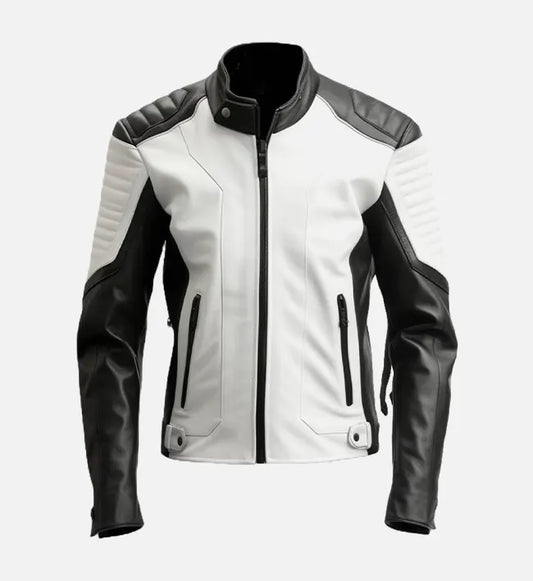 mens black white cafe racer leather jacket