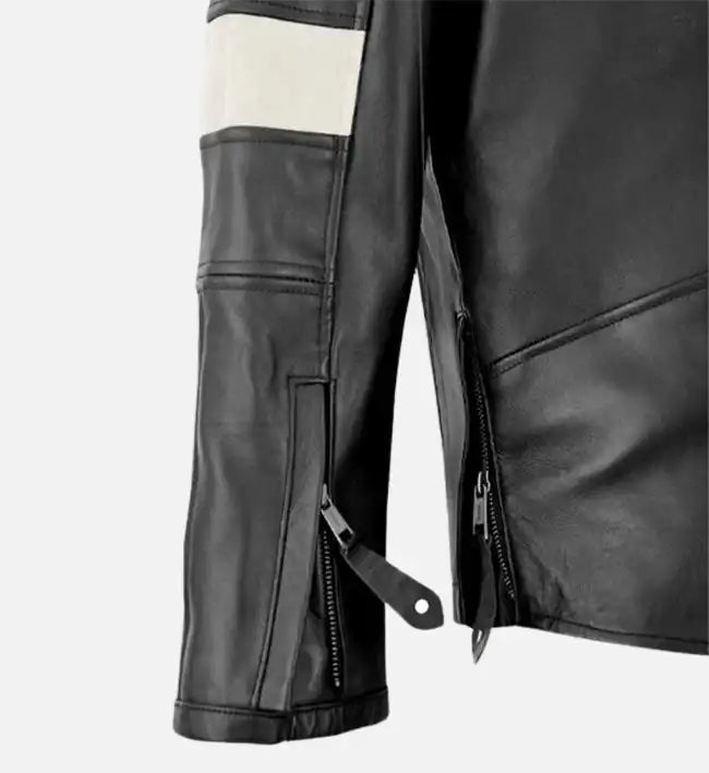 Men's Slim Fit Black & White Leather Jacket